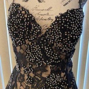 Stunning Black/Nude Silver Embellishments Strapless Short Formal Dress S…